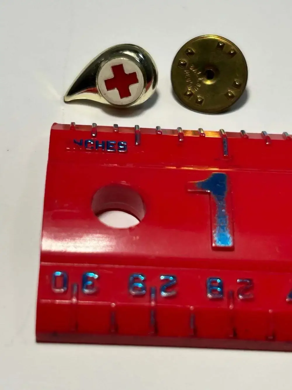 Red Cross Donor Drop Pin gold tone enamel